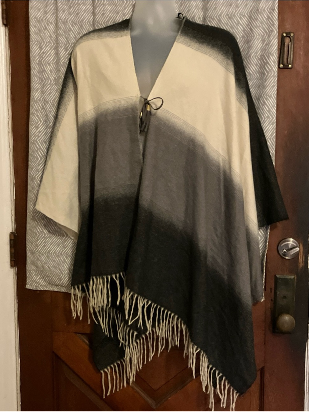 Marc New York Black & Cream Ombre Fringe Poncho